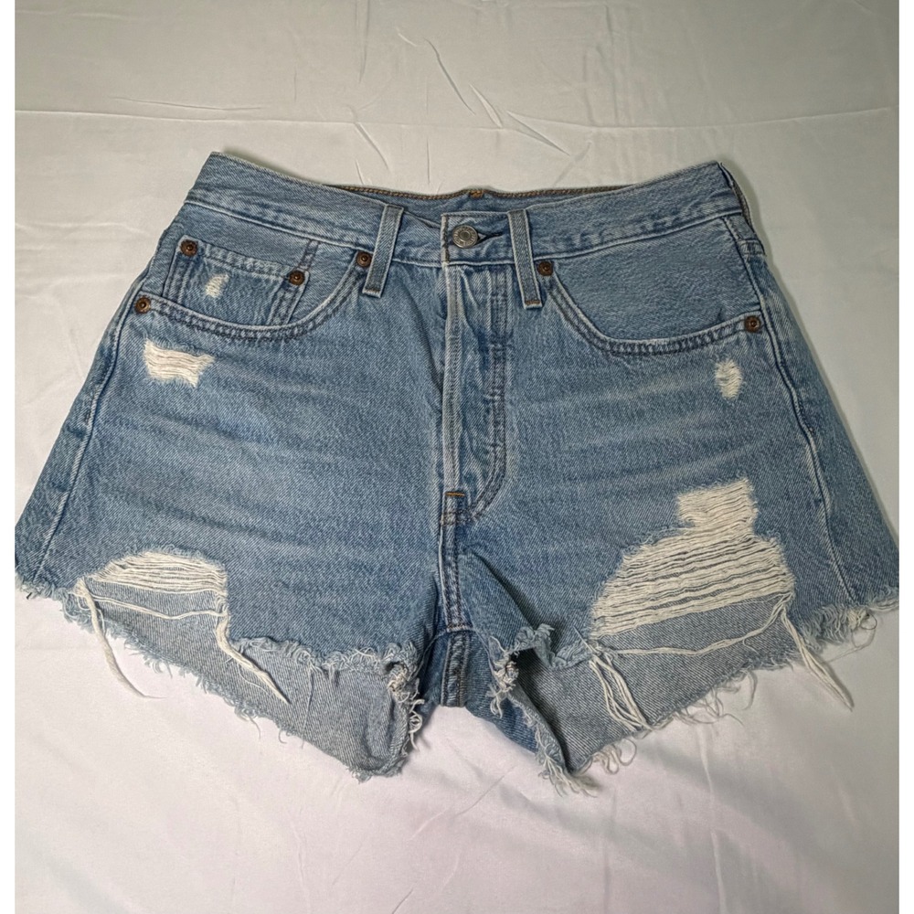 Levi's 501 Original Distressed Denim Shorts Light Wash Blue 26 High Rise Cutoffs